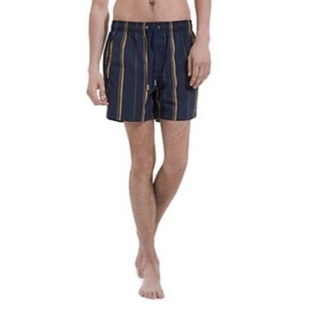 The Kooples Mens Navy Blue Striped Swim Shorts XL With Drawstring & Mesh Lining